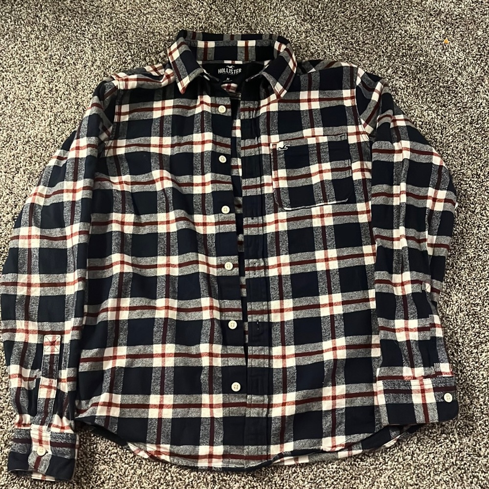 Navy blue red and white Hollister Flannel size medium